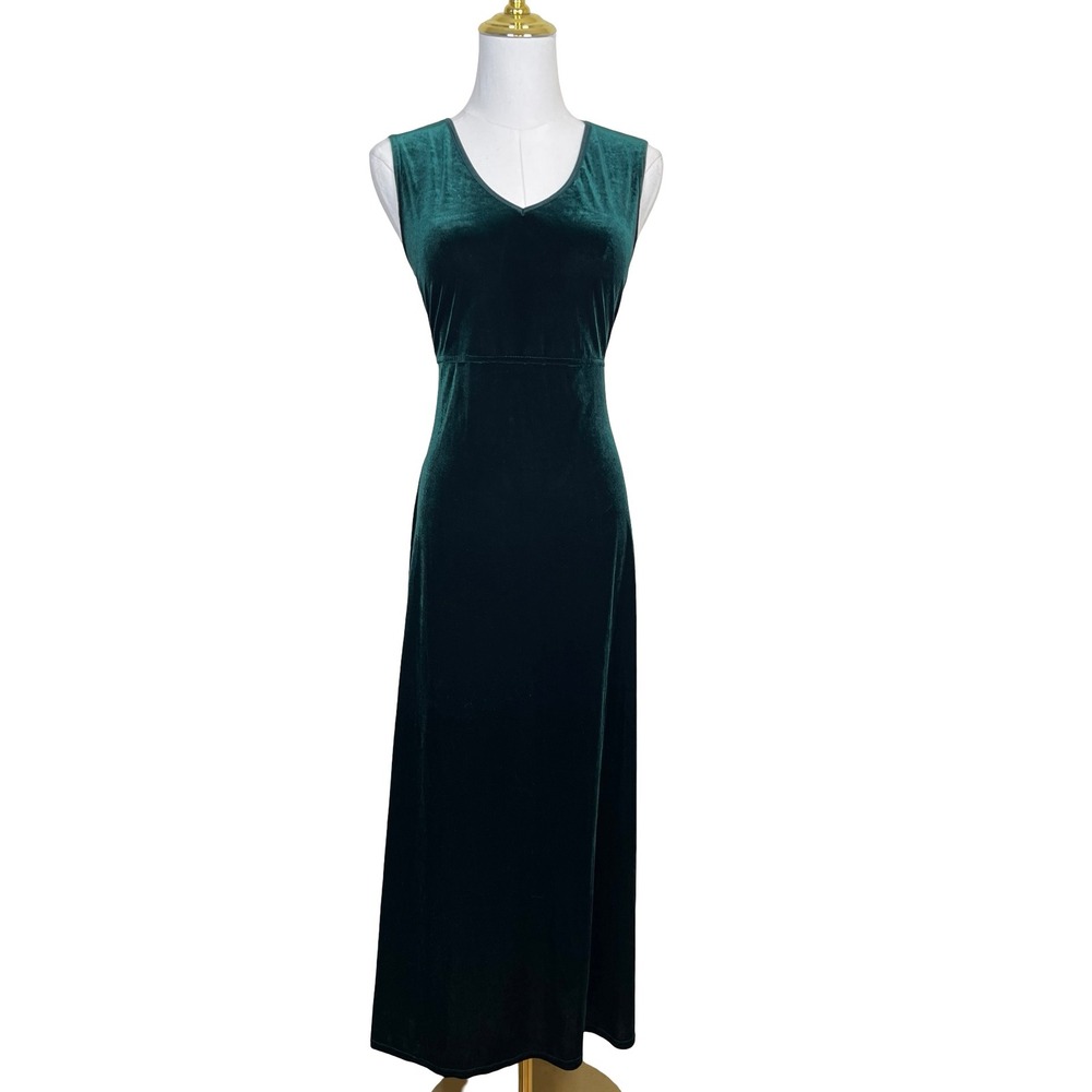 Vintage Rabbit Rabbit Rabbit Designs Velvet Maxi Dress 10P Green Whimsigoth 90s - Picture 2 of 11